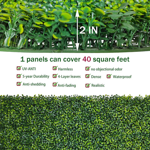 ODTORY Artificial Grass Wall Panel Backdrop,10 X 10 in 12P(8.4 sqft) UV-Anti Greenery Boxwood Panels for Indoor Outdoor Green Wall Decor & Ivy Fence Covering Privacy