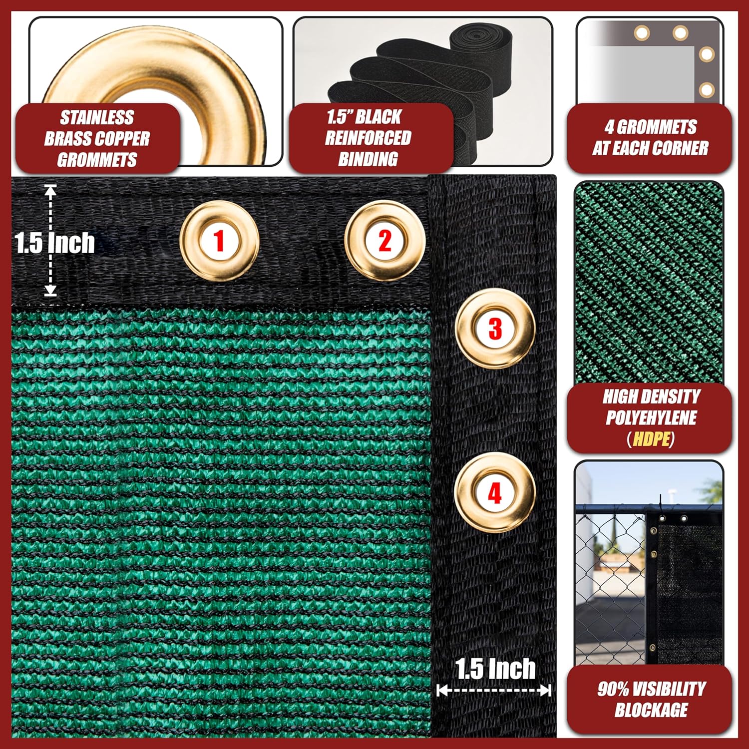 Amgo 4' x 50' Black Fence Privacy Screen, Commercial Standard Heavy Duty Windscreen with Bindings & Grommets, 90% Blockage, Cable Zip Ties Included (We Make Custom Size)