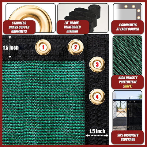 Amgo 4' x 50' Black Fence Privacy Screen, Commercial Standard Heavy Duty Windscreen with Bindings & Grommets, 90% Blockage, Cable Zip Ties Included (We Make Custom Size)