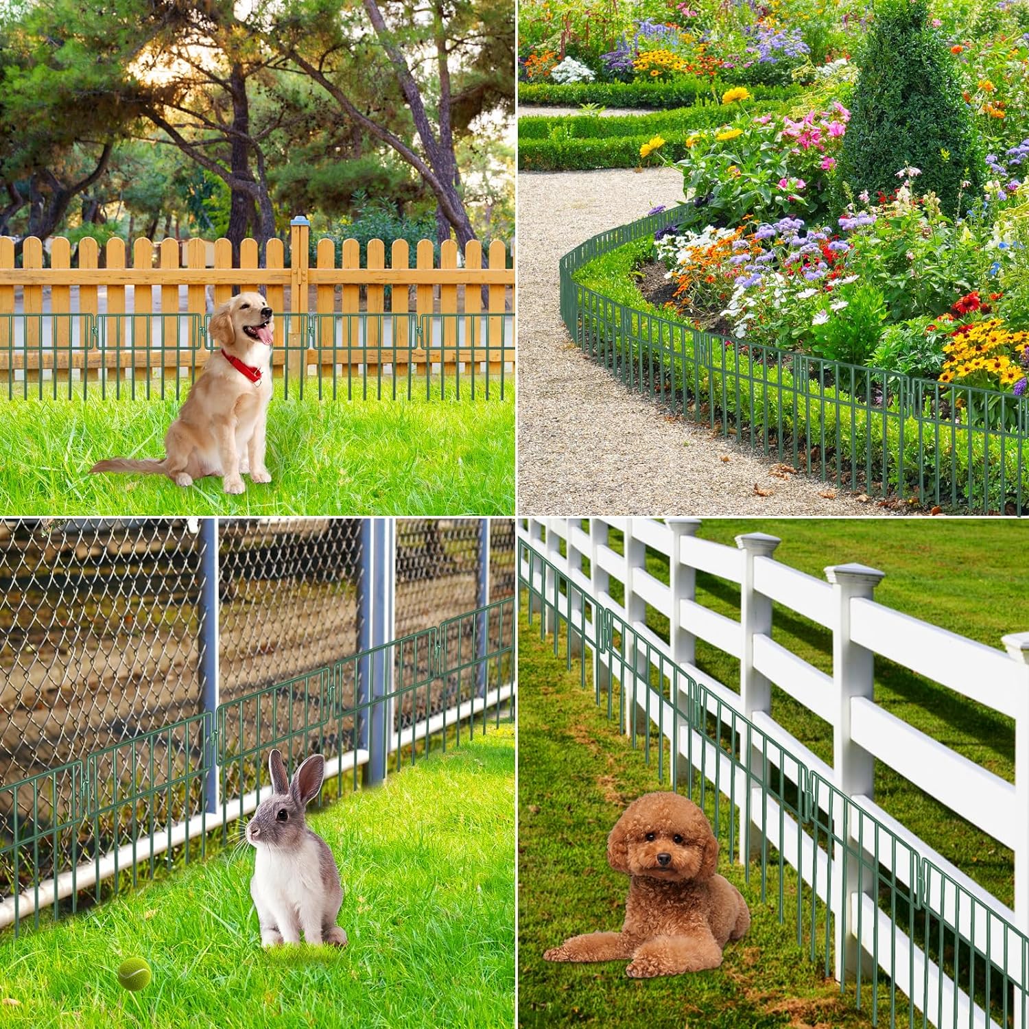 ADAVIN - Paquete de 24 vallas de barrera de animales negros – Valla decorativa de jardín sin excavación de 1.5 pulgadas de espacio de 1.5 pulgadas, borde de panel disuasorio de metal a prueba de óxido para perros, conejos, estacas de suelo, patio al aire