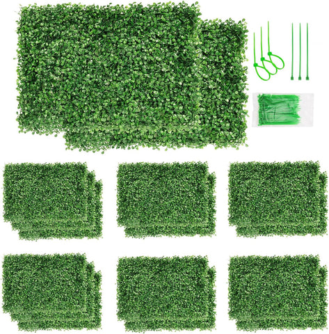 Aboofx Paneles de pared de césped artificial, paquete de 12 paneles de pared de boj de 10 x 10 pulgadas (8.4 pies cuadrados) para decoración de pared interior, paneles de pared de fondo de césped para valla de jardín, pared vegetal, decoración de Navidad