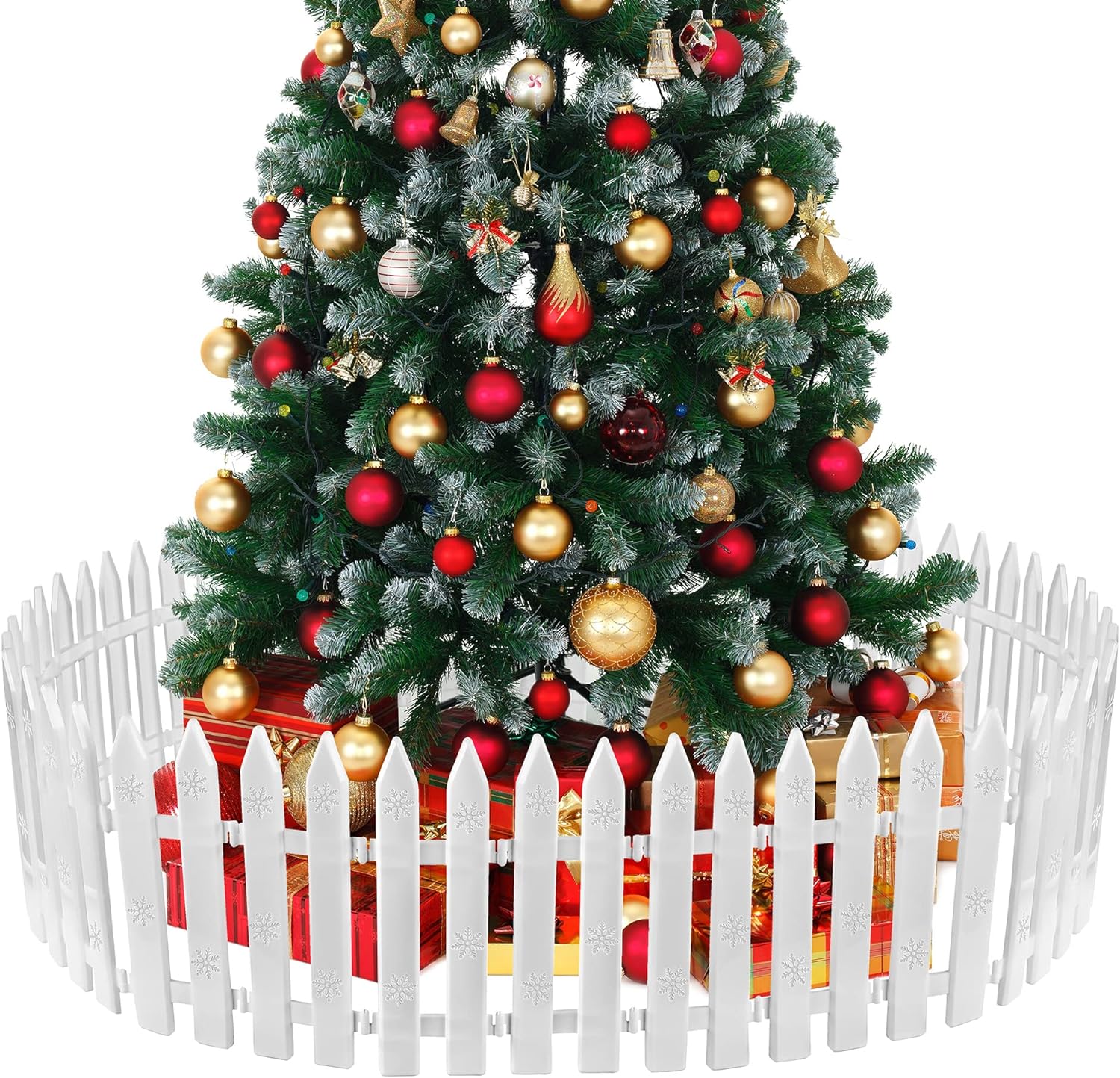 MCEAST 16 vallas de árbol de Navidad, borde blanco de valla de estacas de 4.6 x 12 pulgadas, mini vallas decorativas de plástico, barrera de árbol de Navidad para perros, niños, hogar, boda, hada, jardín, fiesta