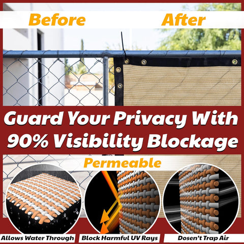 Amgo 4' x 50' Black Fence Privacy Screen, Commercial Standard Heavy Duty Windscreen with Bindings & Grommets, 90% Blockage, Cable Zip Ties Included (We Make Custom Size)