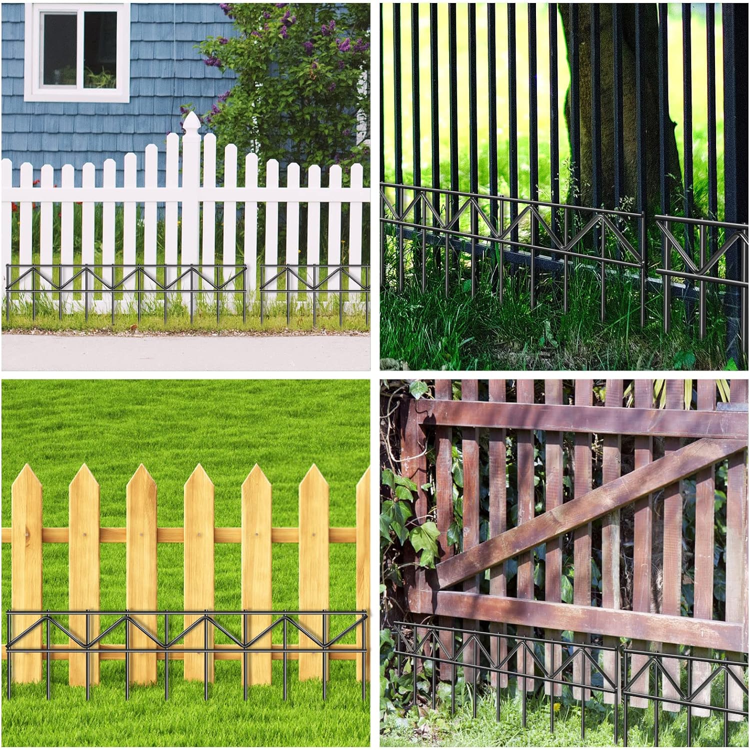 GRELWT 5 Pack 24"L x 15"H Animal Barrier Fence, Underground No Dig Fence, 5.5mm Galvanized Stakes with 2 inch Spacing, Metal Fence Panel for Outdoor Yard Patio, Total 10Ft(L) X 15in(H) Black