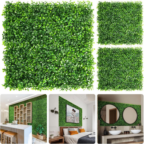 Aboofx Paneles de pared de césped artificial, paquete de 12 paneles de pared de boj de 10 x 10 pulgadas (8.4 pies cuadrados) para decoración de pared interior, paneles de pared de fondo de césped para valla de jardín, pared vegetal, decoración de Navidad