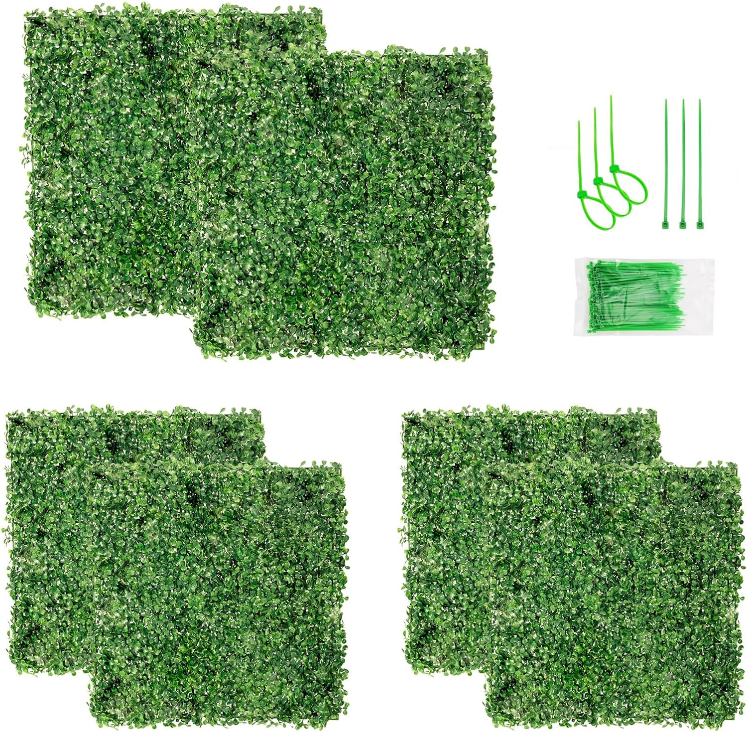 Aboofx Paneles de pared de césped artificial, paquete de 12 paneles de pared de boj de 10 x 10 pulgadas (8.4 pies cuadrados) para decoración de pared interior, paneles de pared de fondo de césped para valla de jardín, pared vegetal, decoración de Navidad