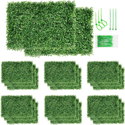 Aboofx Paneles de pared de césped artificial, paquete de 12 paneles de pared de boj de 10 x 10 pulgadas (8.4 pies cuadrados) para decoración de pared interior, paneles de pared de fondo de césped para valla de jardín, pared vegetal, decoración de Navidad