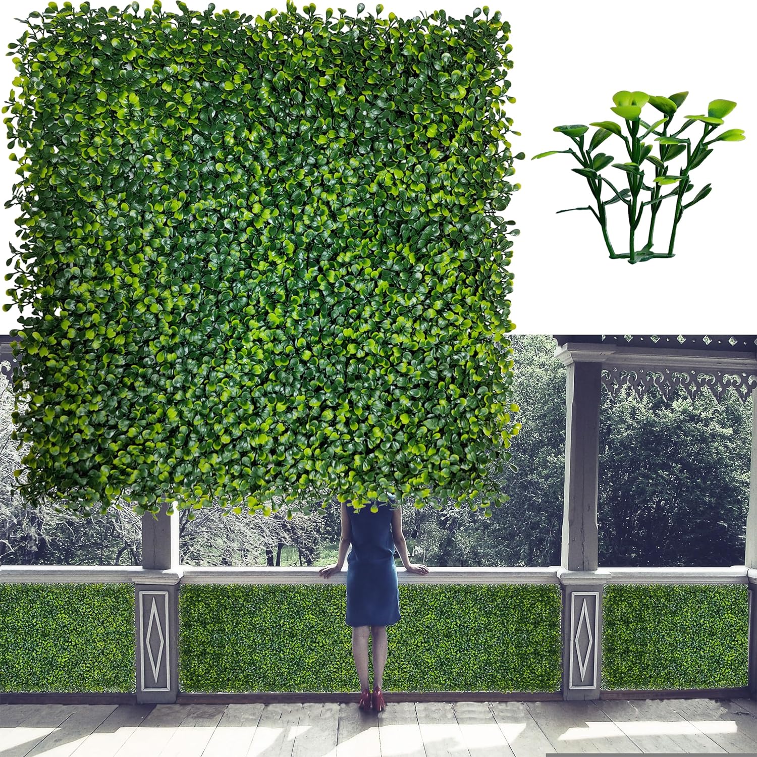 ODTORY Artificial Grass Wall Panel Backdrop,10 X 10 in 12P(8.4 sqft) UV-Anti Greenery Boxwood Panels for Indoor Outdoor Green Wall Decor & Ivy Fence Covering Privacy