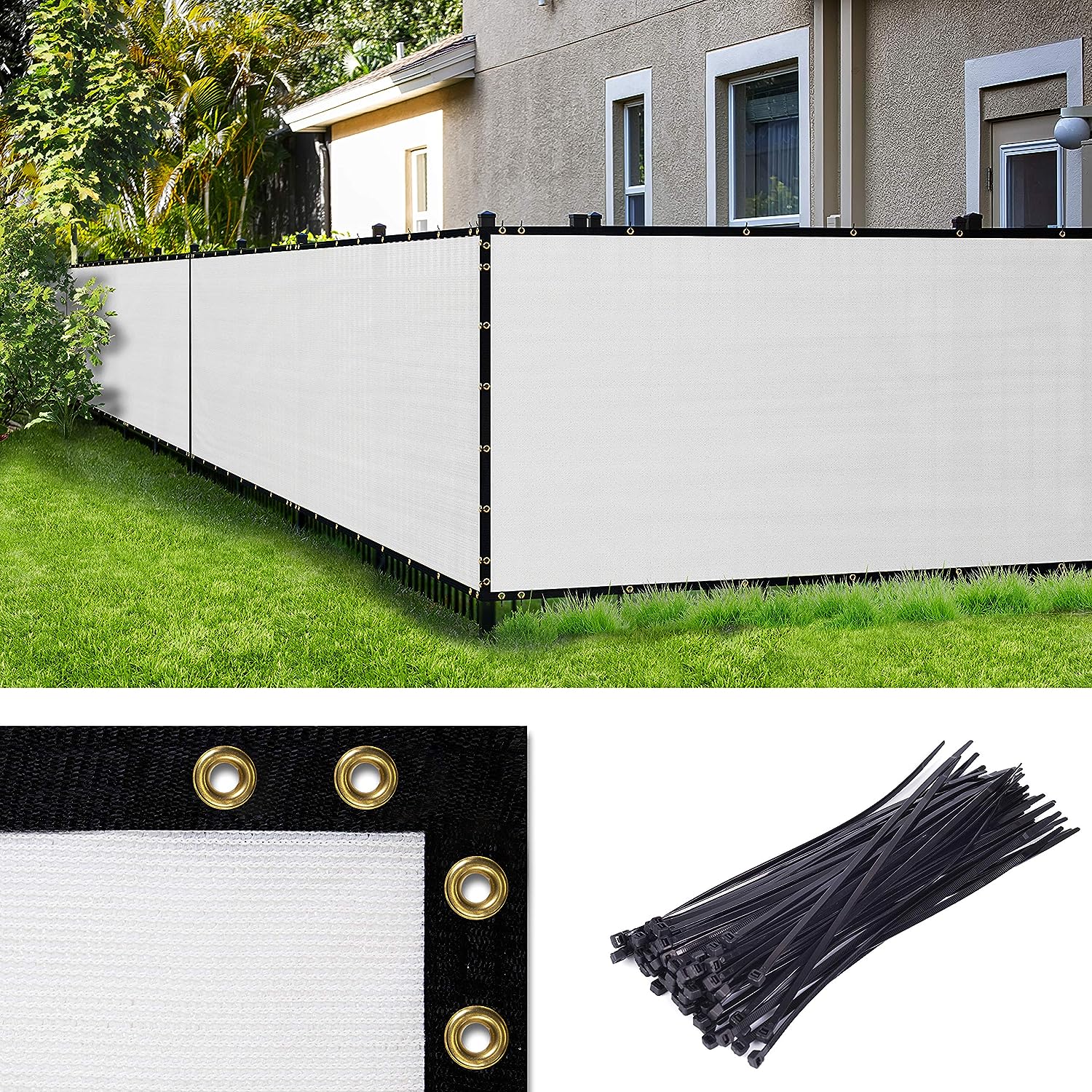 Amgo 4' x 50' Black Fence Privacy Screen, Commercial Standard Heavy Duty Windscreen with Bindings & Grommets, 90% Blockage, Cable Zip Ties Included (We Make Custom Size)