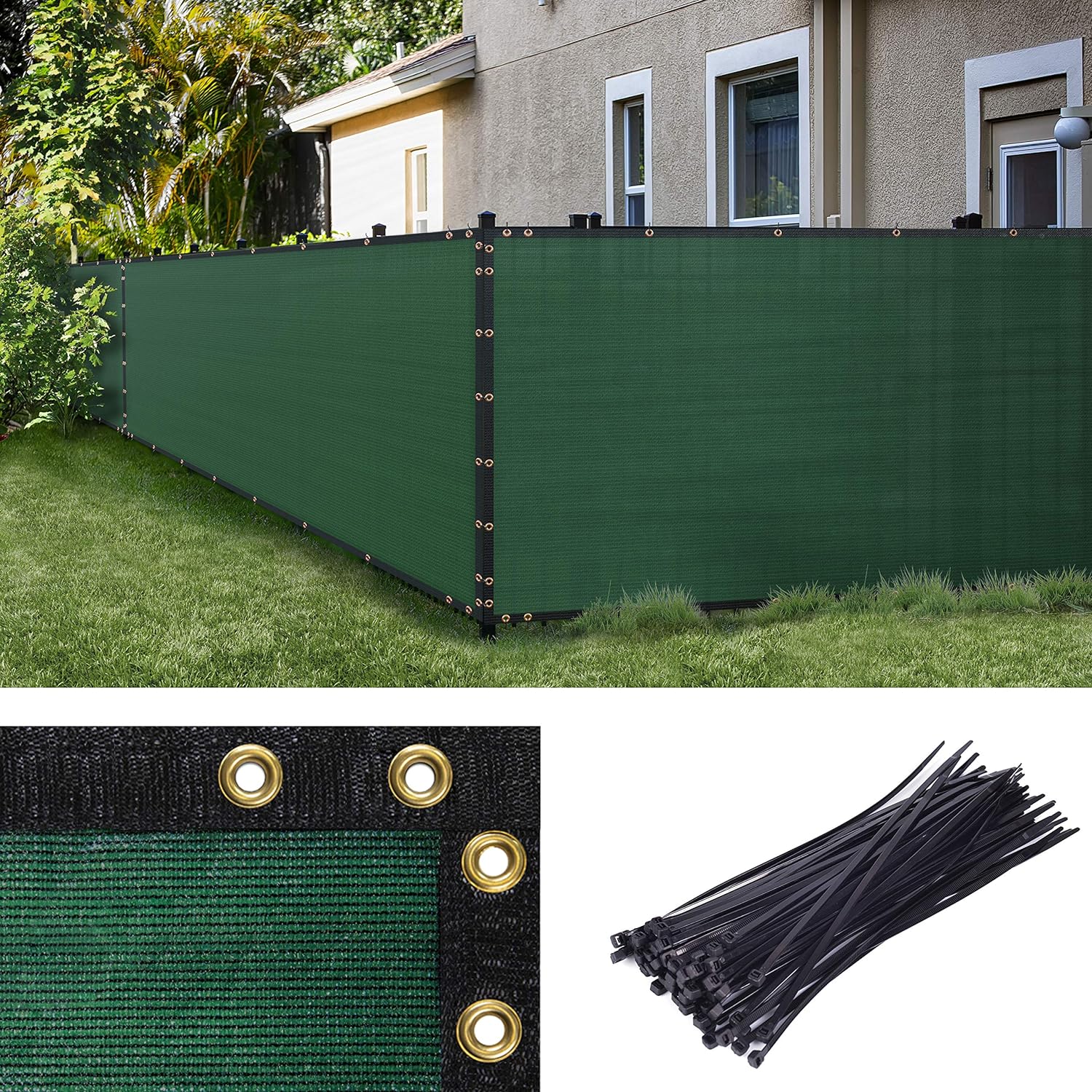 Amgo 4' x 50' Black Fence Privacy Screen, Commercial Standard Heavy Duty Windscreen with Bindings & Grommets, 90% Blockage, Cable Zip Ties Included (We Make Custom Size)