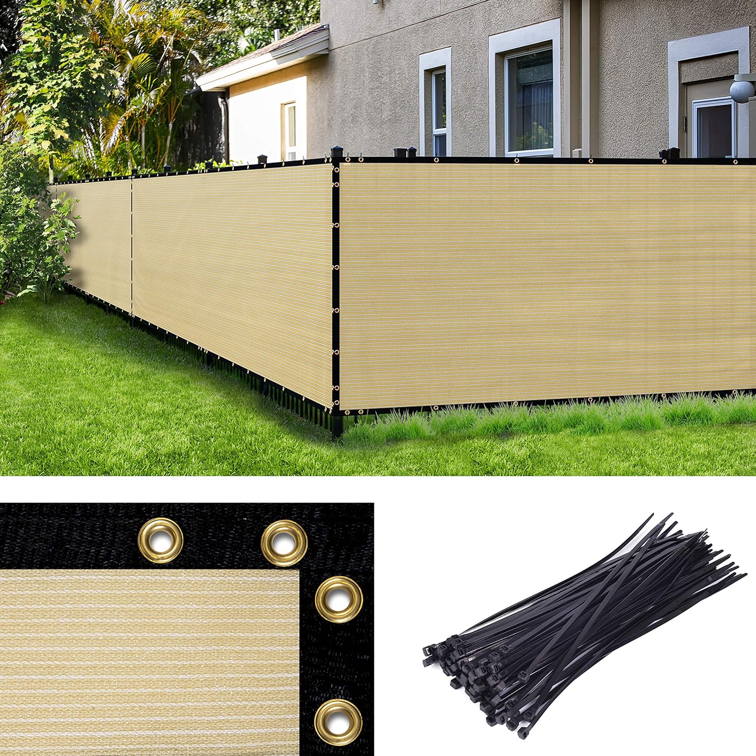 Amgo 4' x 50' Black Fence Privacy Screen, Commercial Standard Heavy Duty Windscreen with Bindings & Grommets, 90% Blockage, Cable Zip Ties Included (We Make Custom Size)