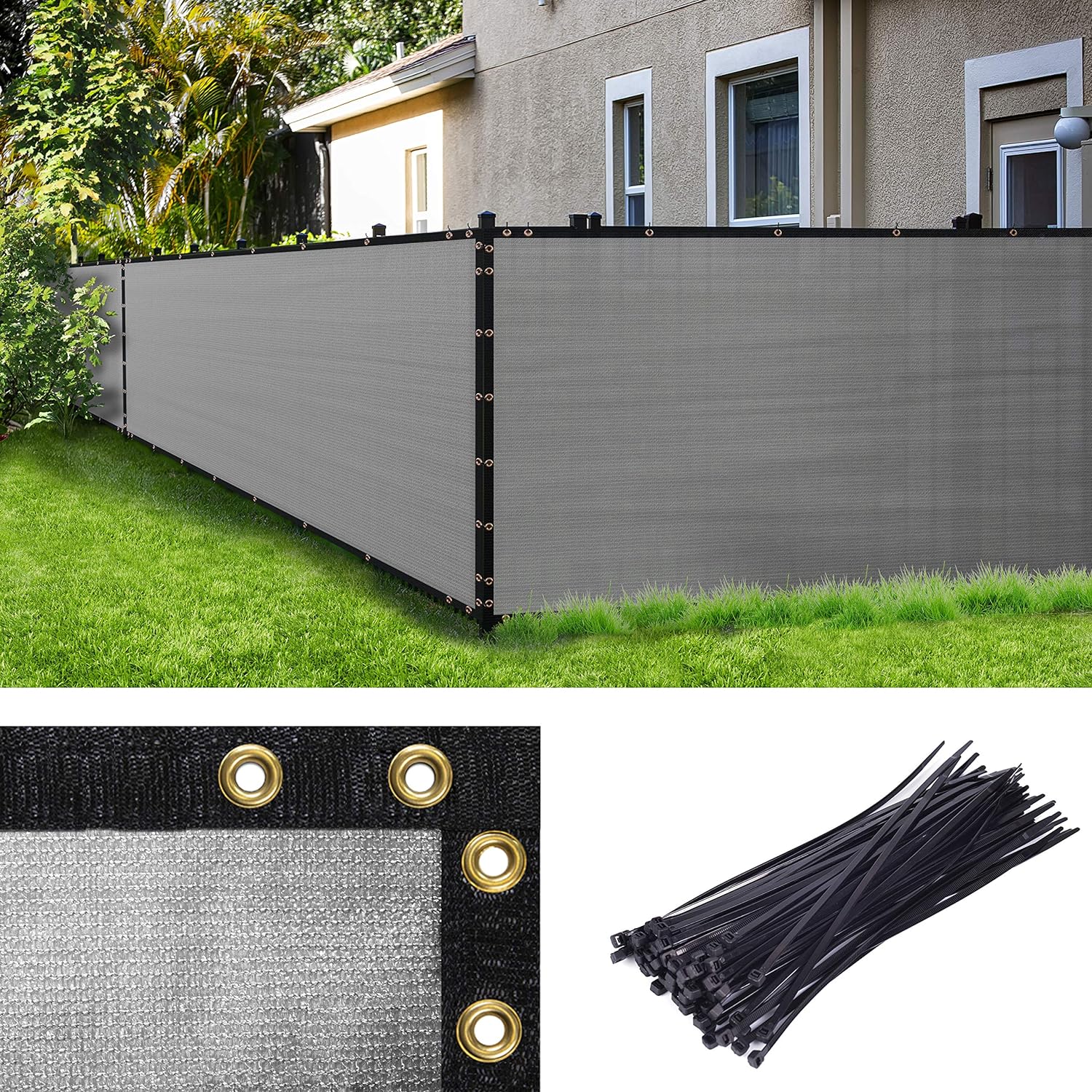 Amgo 4' x 50' Black Fence Privacy Screen, Commercial Standard Heavy Duty Windscreen with Bindings & Grommets, 90% Blockage, Cable Zip Ties Included (We Make Custom Size)