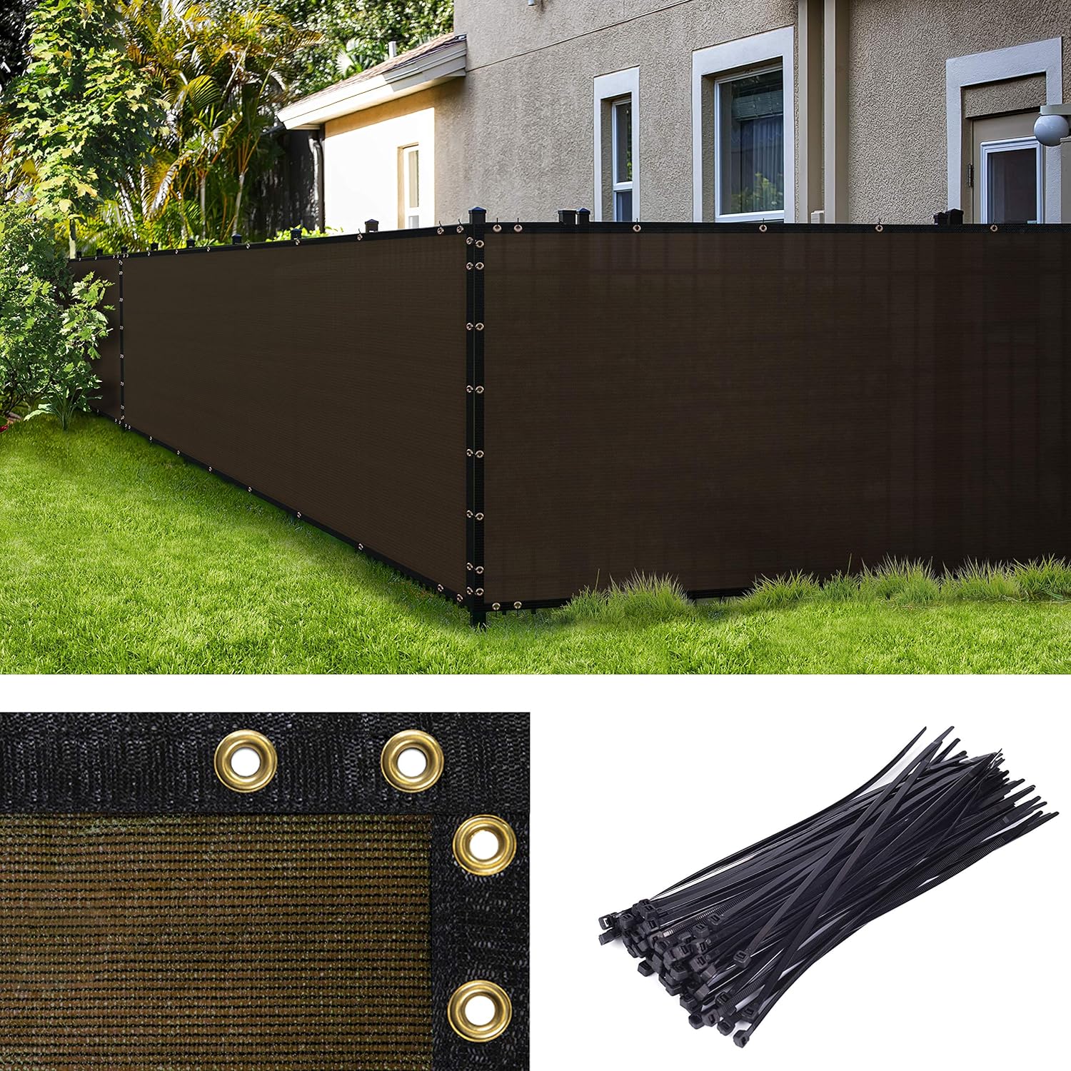 Amgo 4' x 50' Black Fence Privacy Screen, Commercial Standard Heavy Duty Windscreen with Bindings & Grommets, 90% Blockage, Cable Zip Ties Included (We Make Custom Size)